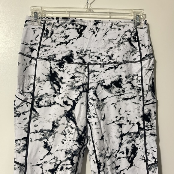 Women’s Size Large White/Black Marble Pattern High Waisted Yoga Pants w Pockets - Picture 2 of 8